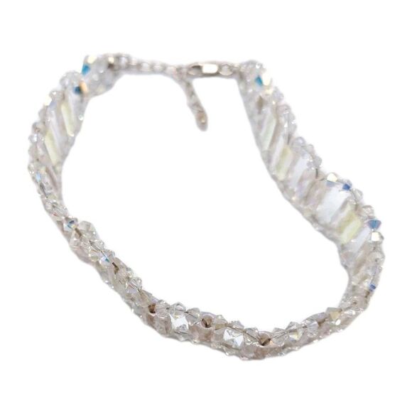 Sterling Silver 925 Aurora Borealis Rhinestone Crystal Bracelet 7.5-8.75" 14mm - Picture 5 of 13